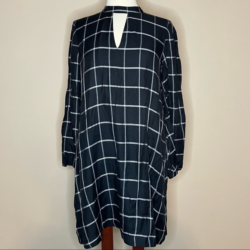 Loft | Flare Sleeve Window Pane Key Hole Dress